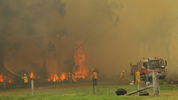 Bushfires threaten homes along Cabbage Tree Road, Williamtown.