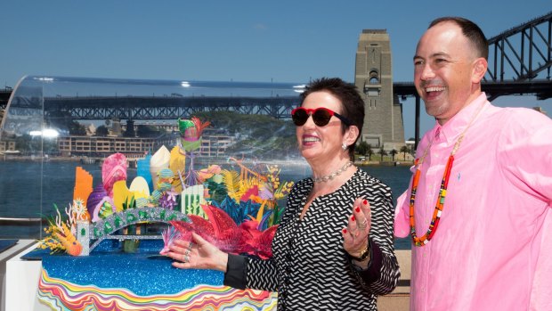 Sydney lord mayor Clover Moore and Benja Harney, artist designer of the model that will be the inspiration for NYE projections on the Harbour Bridge. 