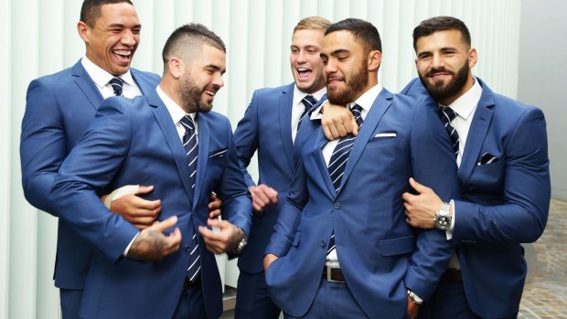 New breed: Last year's NSW Blues debutants Tyson Frizell, Adam Reynolds, Matt Moylan, Dylan Walker and Josh Mansour pose during the team announcement at The Star last year.