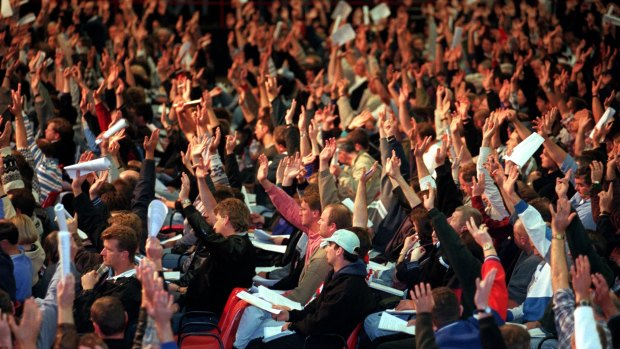 The Police Association's clout has not waned, unlike the rest of the union movement.Here, voting at Festival Hall in a pay dispute.