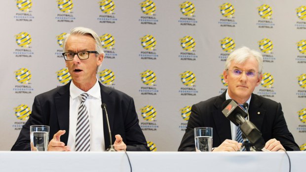 The possibilities of FIFA taking control of the management of the FFA - run by CEO David Gallop, left, and chairman Steve Lowy - is looking more likely. 