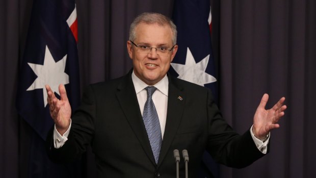 Treasurer Scott Morrison during a press conference at Parliament House on Friday.