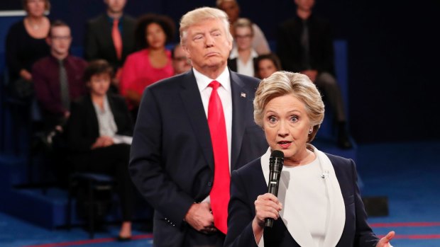 Donald Trump followed Hillary Clinton around the stage during the second election debate.