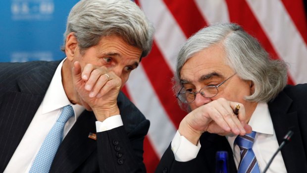 Obama Administration Secretary of State John Kerry, left, and Secretary of Energy Ernest Moniz in 2016. Both officials played central roles in brokering the Iran nuclear agreement.