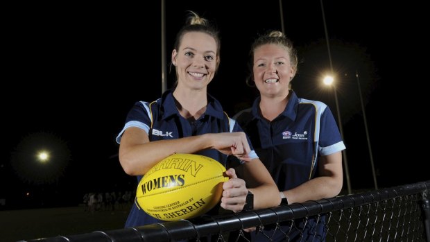 Belconnen Magpies' Talia Radan, left, and Hannah Wallett are ready for South Australia on Sunday.
