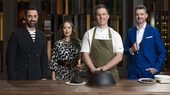 Amaru chef Clinton McIvor and the MasterChef Australia judges.