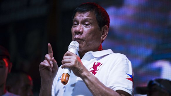 Rodrigo Duterte, mayor of Davao City and presidential candidate, at a campaign rally in Manila on Sunday.