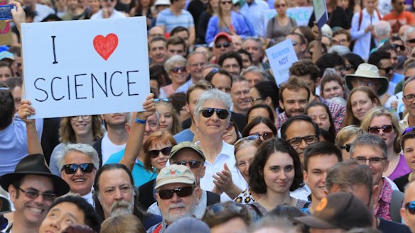 The March for Science Sydney rally in Martin Place.
