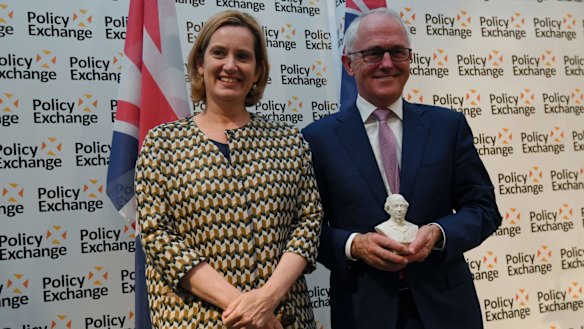 British Home Secretary Amber Rudd with Australian Prime Minister Malcolm Turnbull in London last week.
