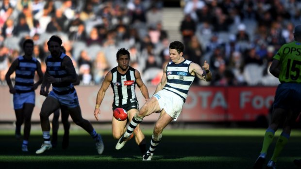 Lighting it up: Patrick Dangerfield delivered another stand-out performance for the Cats in their win over the Pies.