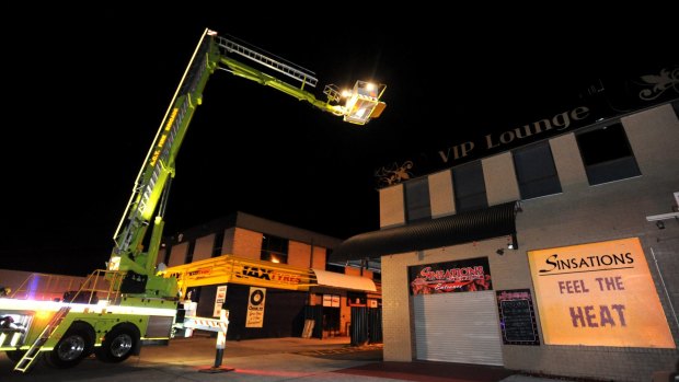 The suspicious fire at the Gentlemen's Club in Canberra in 2012.