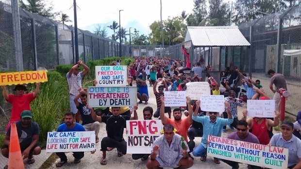 A protest at the Manus centre.