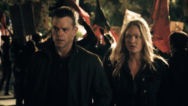 Matt Damon and Julia Stiles in the film <i>Jason Bourne</i>.