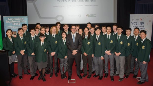 Sporting the green and gold – Australia's International Science Olympiads competitors in Canberra in June with Senator Zed Seselja, Assistant Minister for Science, Jobs and Innovation. 