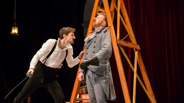 Tim Walter, left as Valvert and Damien Ryan as Cyrano in Cyrano de Bergerac at the Playhouse. 