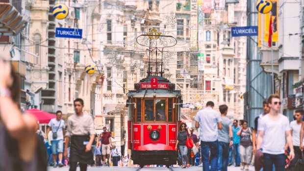 Red trams trundle along Istiklal Caddesi, the city's long, narrow and notoriously crowded avenue-cum-pedestrianised shopping mall.