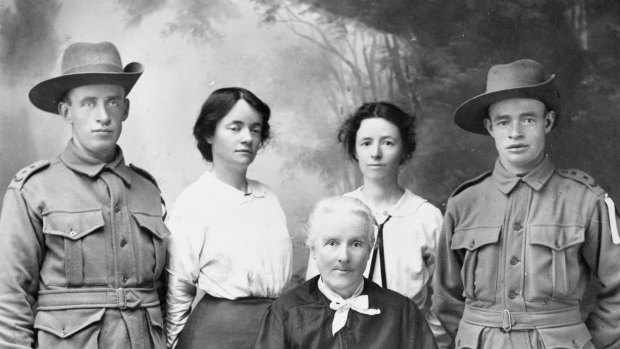 Sydney's Allen family before the brothers left for France in 1916, (from left) Robert, Minnie, Flo and Stephen with their mother, Hester.