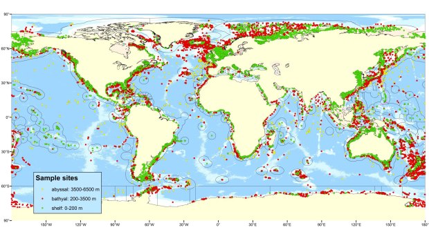 A map showing the areas sampled and the depth studied.