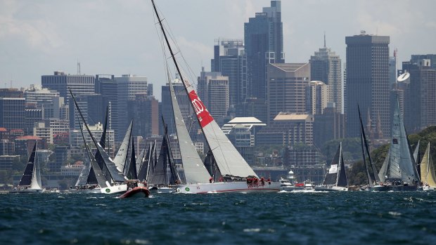 Disappointing end: Wild Oats XI, pictured at the start of the race.