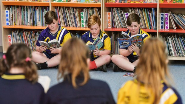 Triplets (from left) Aidan, Bailey and Corey say they are reading more after their school library's makeover.   