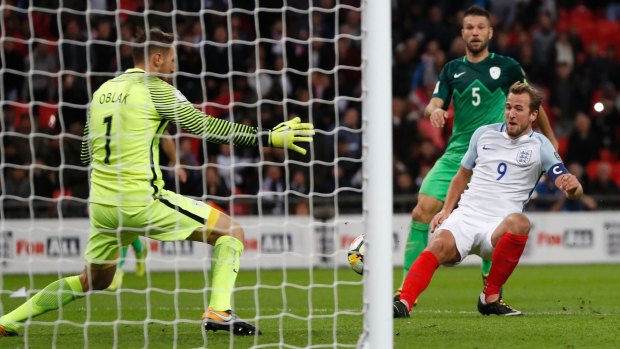 England's Harry Kane scores the vital goal.