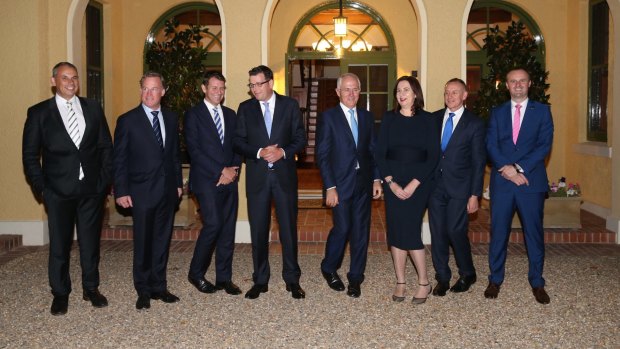 State and territory leaders join Prime Minister Malcolm Turnbull for dinner at The Lodge on Thursday night.