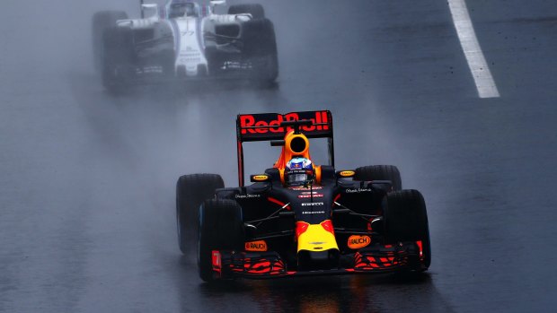Wet and wild: Daniel Ricciardo driving the Red Bull Racing Red Bull-TAG Heuer during qualifying for the Formula One Grand Prix of Hungary at Hungaroring.