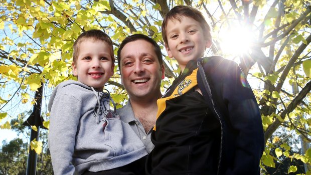 Matthew Guy with his children Samuel and Joseph. He says 'state education should be there for all and not be means tested'.