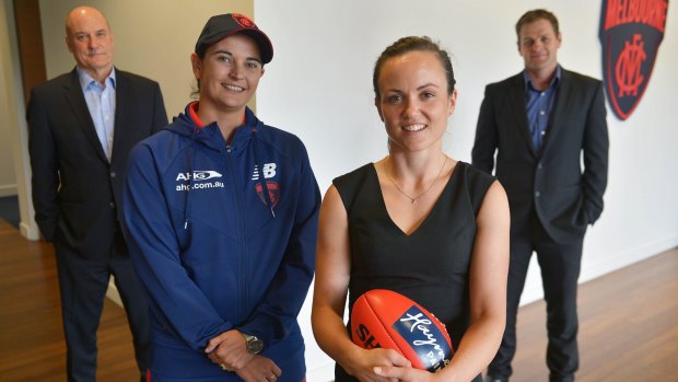 New ground: Michelle Cowan (second from left), Peter Jackson, Daisy Pearce (second from right) and Josh Mahoney.