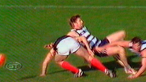 The moment: Geelong's Tom Lonergan gets injured 11 years ago.