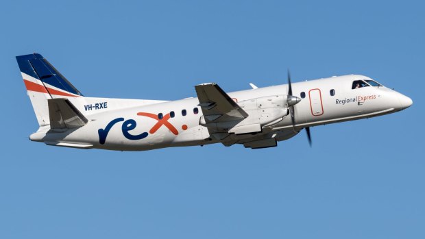 A Regional Express Airlines (REX) Saab 340 takes to the skies.