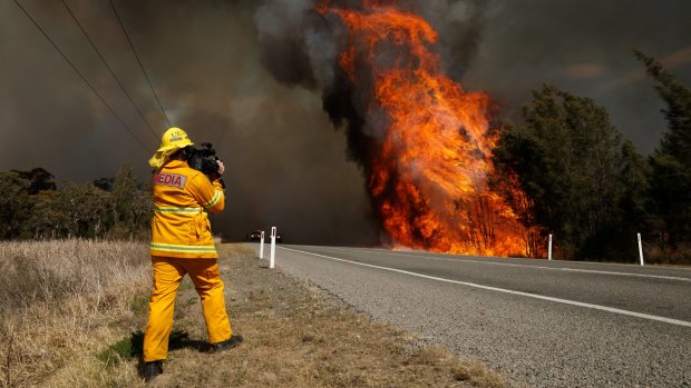 A fire burning along Leggetts Drive at Richmond Vale.