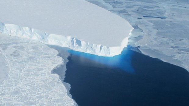 Melting Thwaites Glacier in Antarctica.  