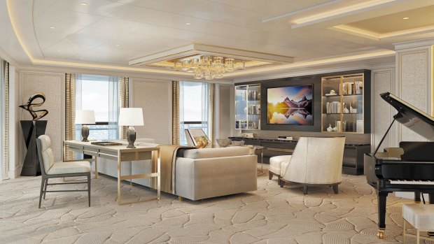 The living room of the regent suite on Seven Seas Splendor.