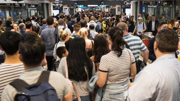 Overcrowding at Town Hall station during peak hour on Tuesday evening.