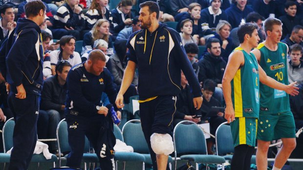 Sidelined: Uncertainty surrounds whether Andrew Bogut will recover in time from his knee injury for Boomers selection.