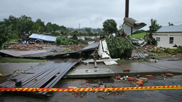 Dungog Road, near the intersection of Hooke St and near the Myall Creek, where four homes were washed away in flood waters.     