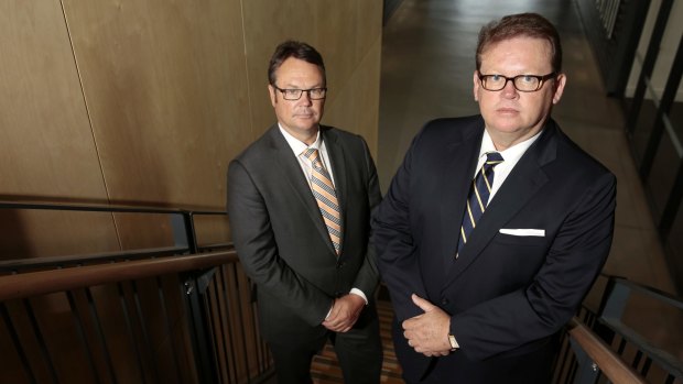 ACT Brumbies chairman Robert Kennedy, left, and chief executive Michael Jones will begin formal mediation on Friday.