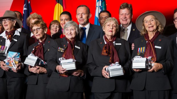 The WWI widows had afternoon tea with Prime Minister Tony Abbott before setting off on the Anzac Centenary Flight.