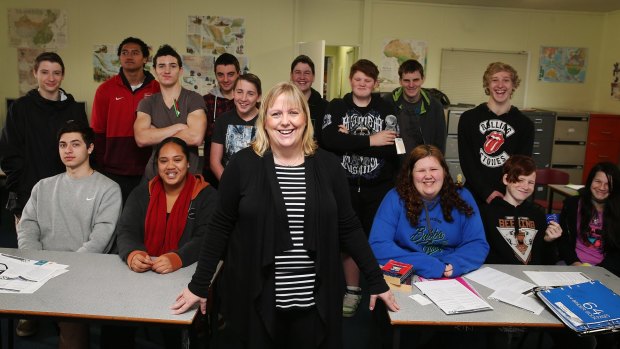 Nurse and teen health expert Sam Read with her sex education class in Melbourne's western suburbs.