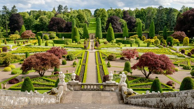 The layout and colours of Drummond Castle Gardens blaze with Scottish loyalty.
