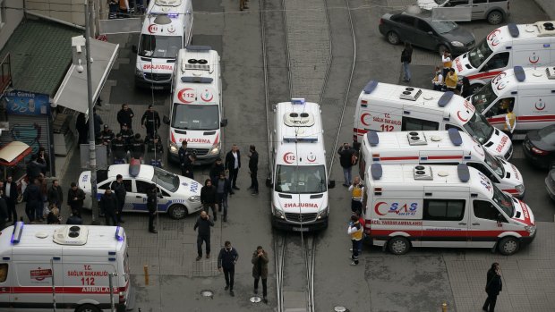 Emergency services at the scene of an explosion in Istanbul.