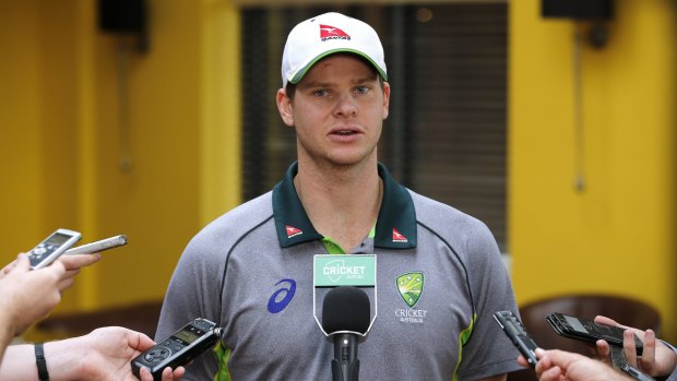 Steve Smith talks to reporters after being announced as Australian new Test captain