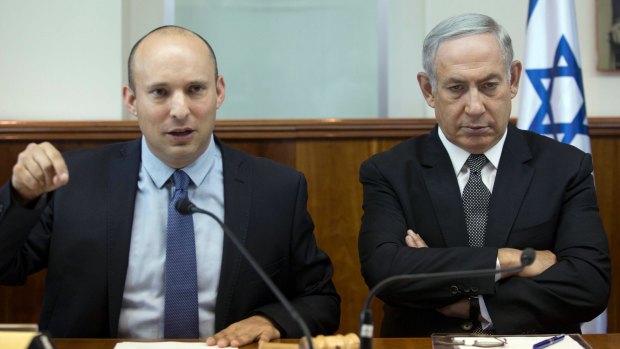 Rivals and partners: Israeli Prime Minister Benjamin Netanyahu, right, and Israeli Education Minister Naftali Bennett of the far-right Jewish Home party.
