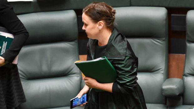 Emergency Services Minister Jane Garrett leaves question time.