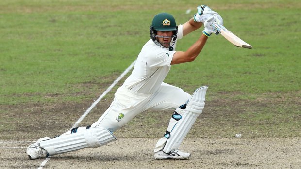 Joe ready to go: Joe Burns cover drives against New Zealand at Manuka Oval.