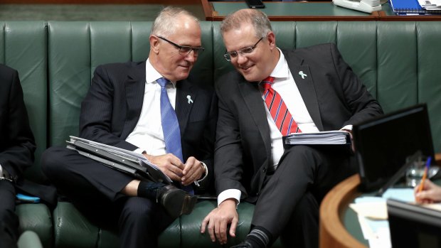 Communications Minister Malcolm Turnbull and Immigration Minister Scott Morrison in Question Time.