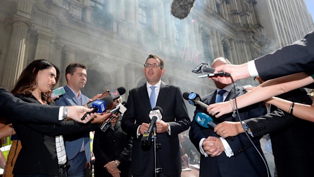 Premier Daniel Andrews and Lord Mayor Robert Doyle in Bourke Street on Tuesday morning.