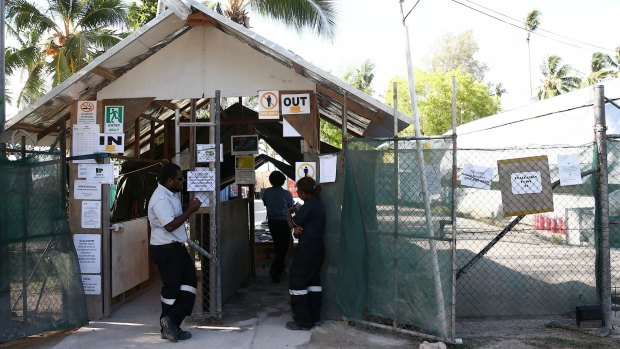 The front entrance of the detention centre on Manus Island.