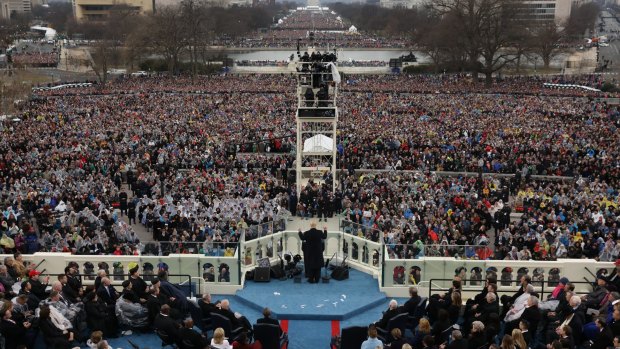 President Donald Trump speaks at his inauguration.